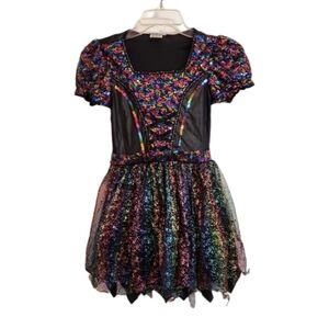Spirit Kids Sequin Witch Costume Medium Black Pink Blue
